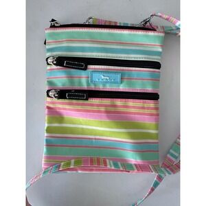 SCOUT Small Cross Body PURSE Shoulder BAG 3 Pockets 8x6" Multicolor Striped